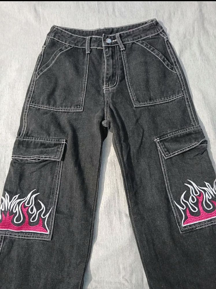 Flame Detail Cargo Jeans