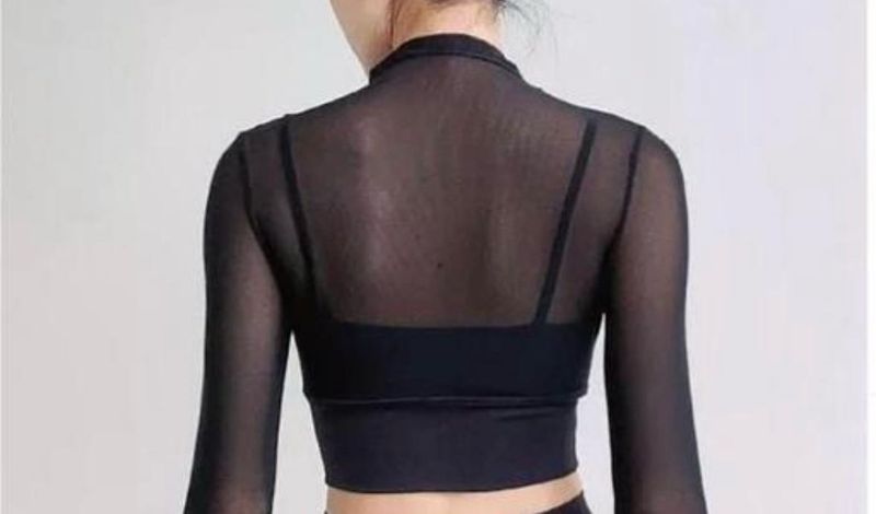 Black Mesh Long Sleeve Top