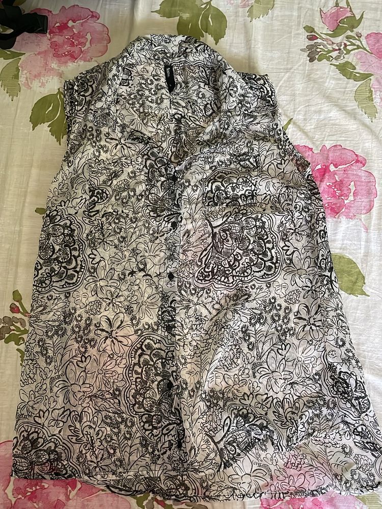 Abstract Print Sheer Shirt Style Top