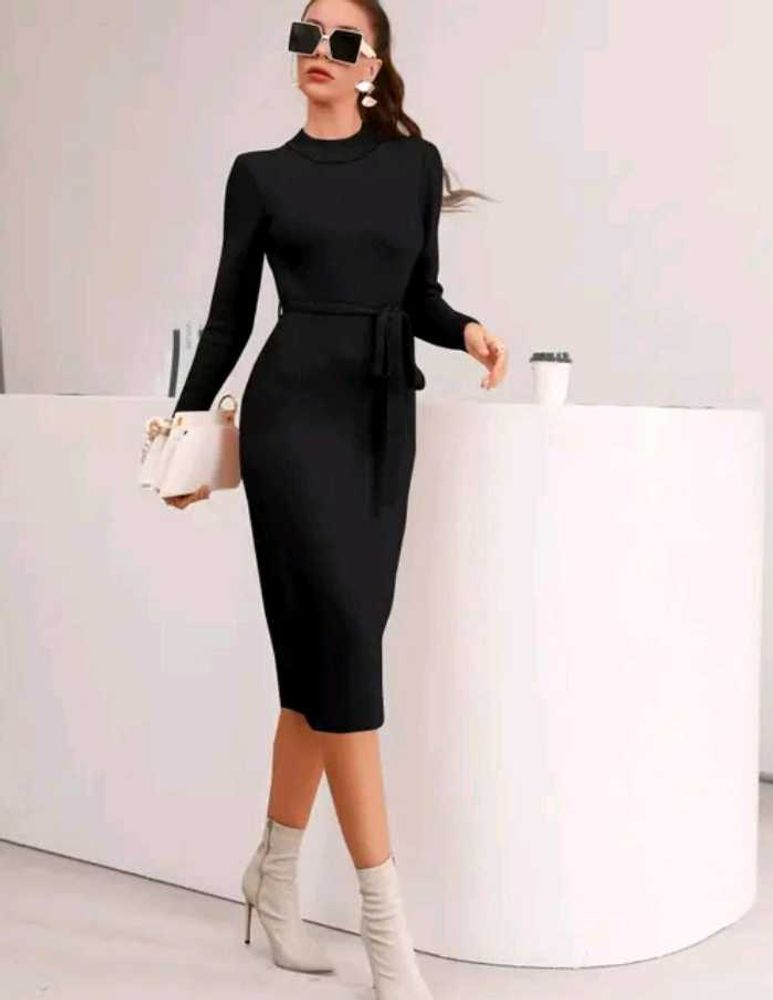 Never Worn Black Long Sleeve Midi Dress
