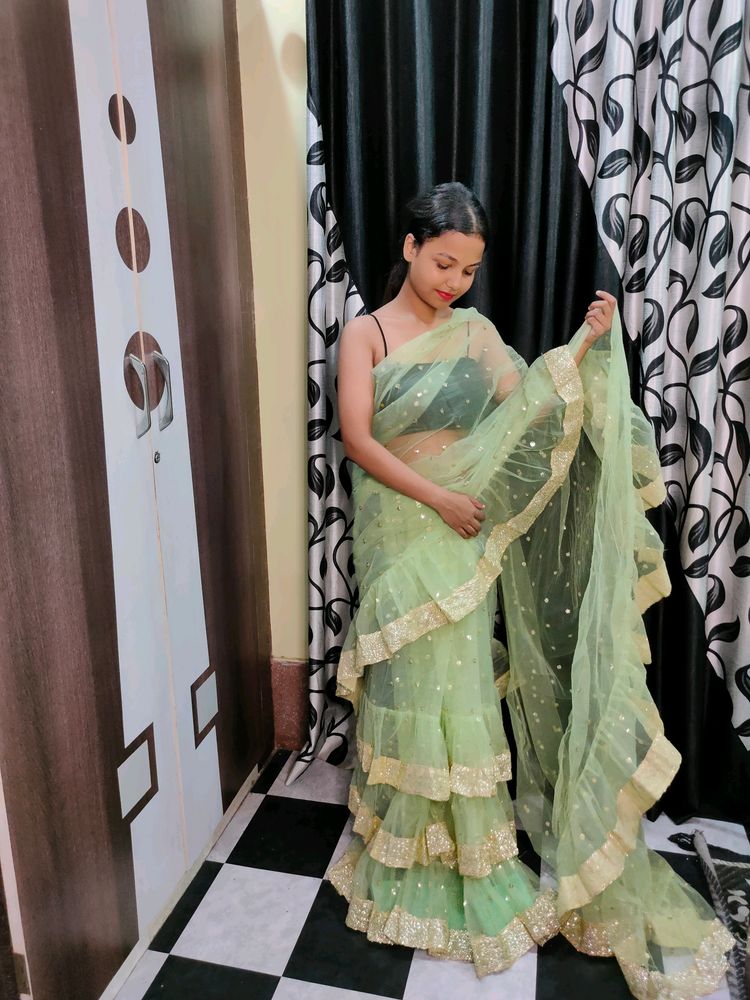 Green Ruffle Saaree