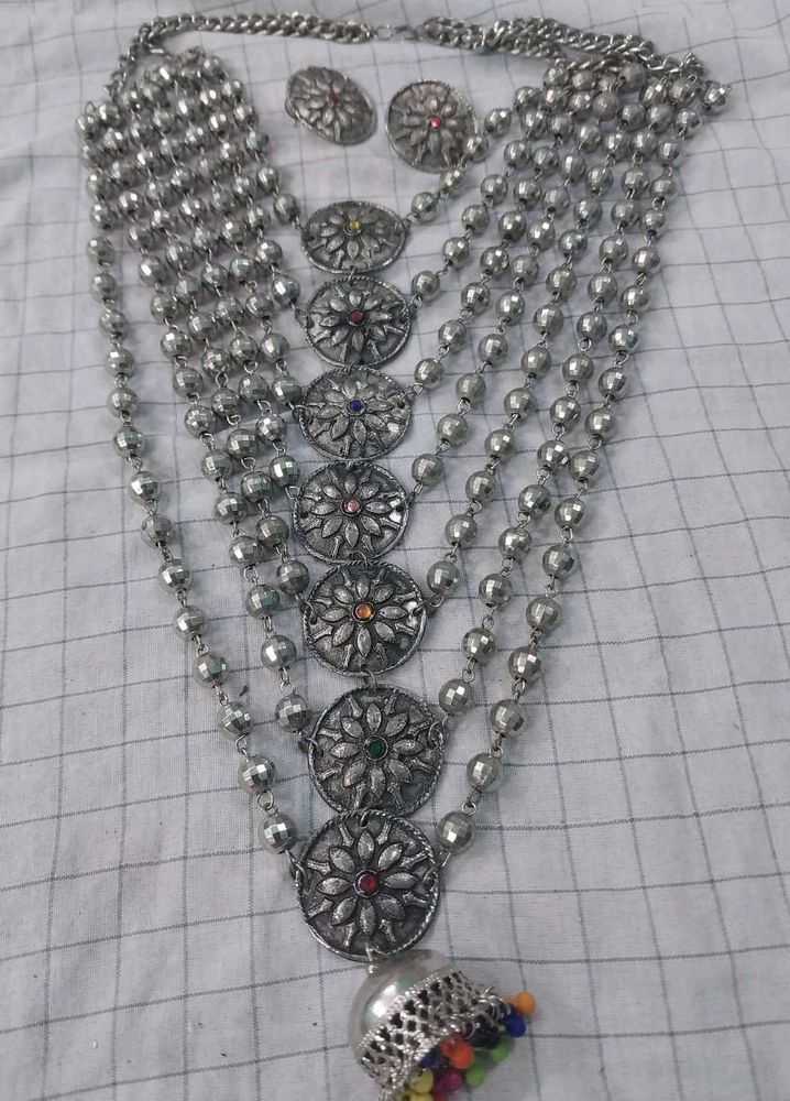 Boho Silver Necklace &amp; Earring Set