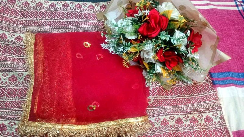 Red Net Dupatta