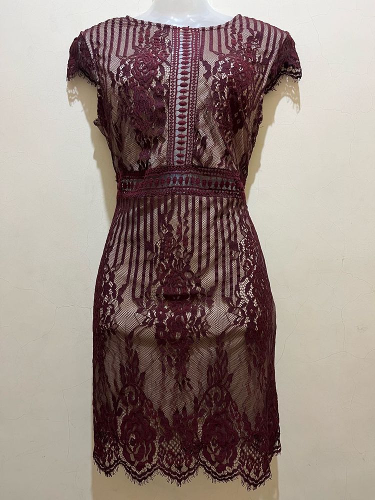 FOREVER21 Burgundy Lace Overlay Dress