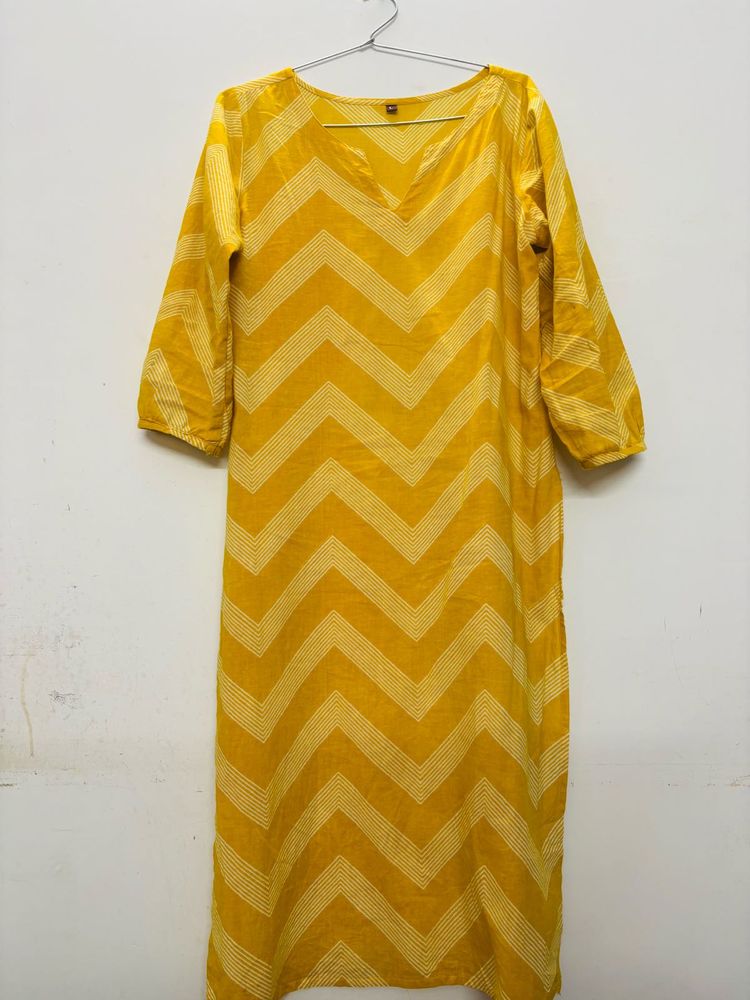 Yellow Chevron Print Kurta