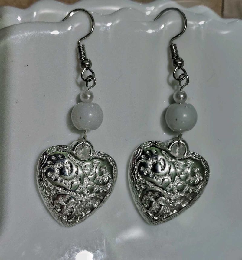 Heart Drop Silver Tone Earrings