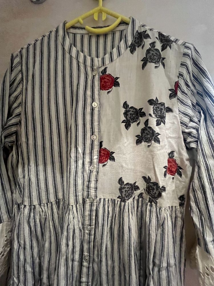 Striped Floral A-line Kurti