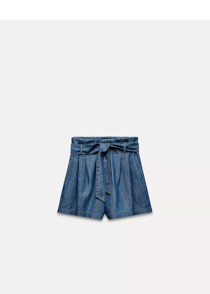 Denim Paper Bag Waist Shorts