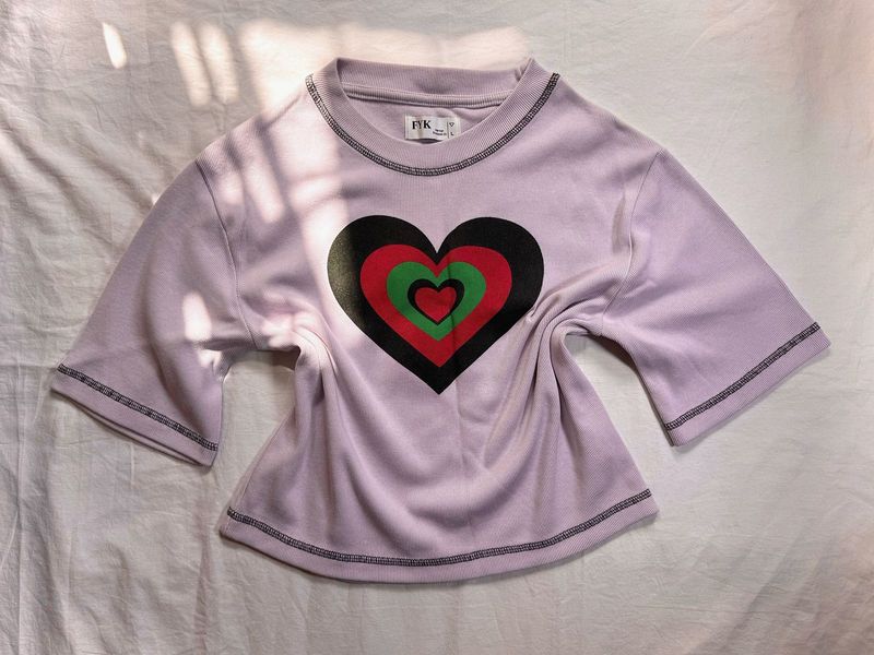 Knitted Heart Print Crop Top