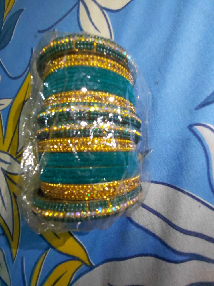 Teal &amp; Gold Bangle Set