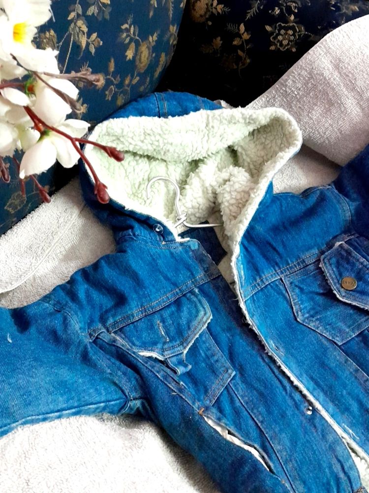 Denim Jacket , For Toddlers ( Cute Dog Print )