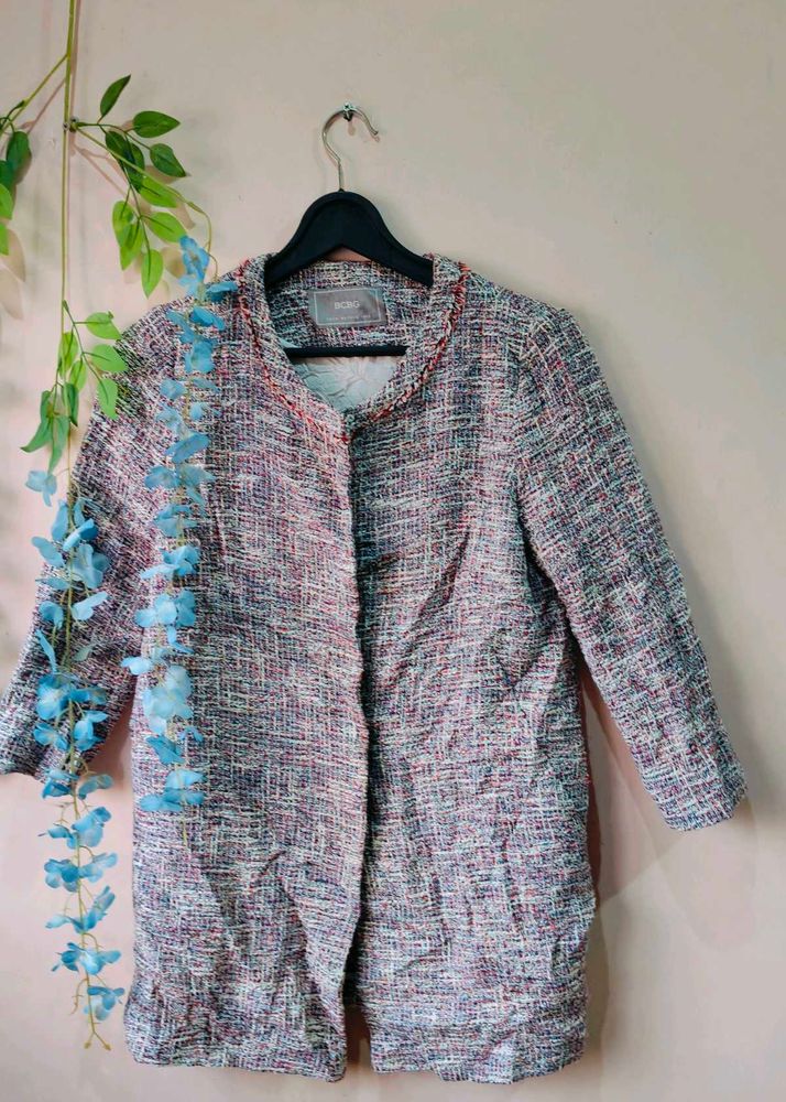 Pink Long Tweed Cardigan