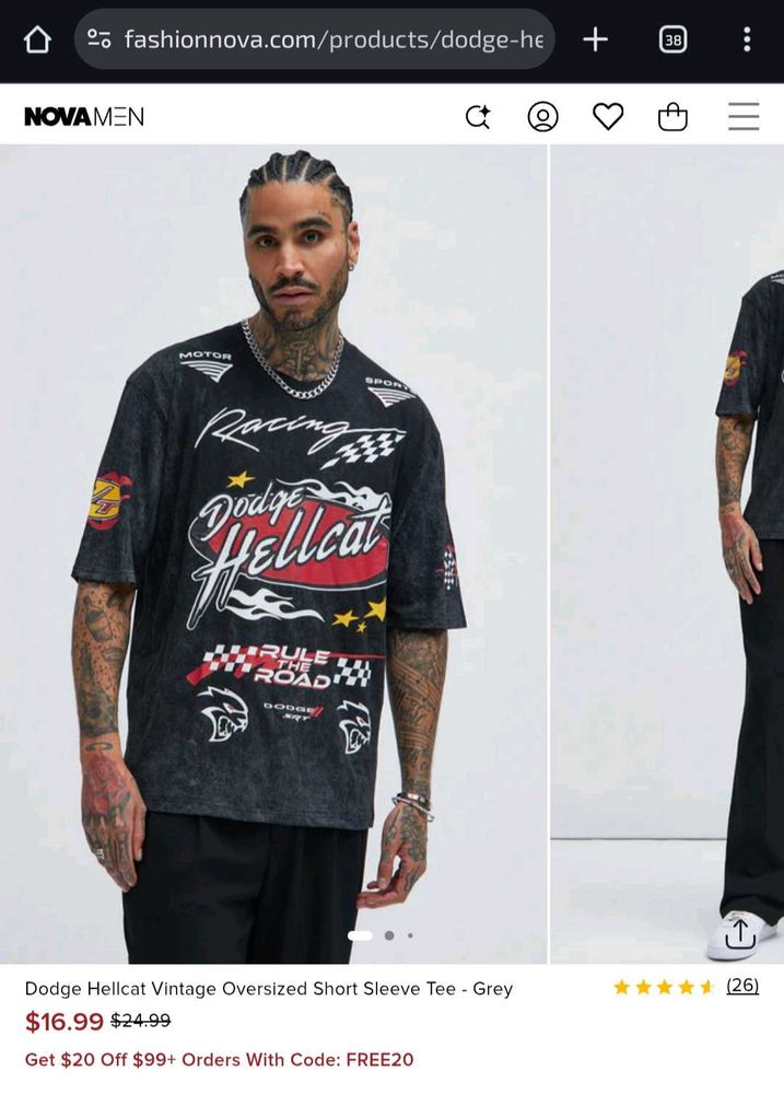 Dodge Hellcat Vintage Oversized Tee Size:M