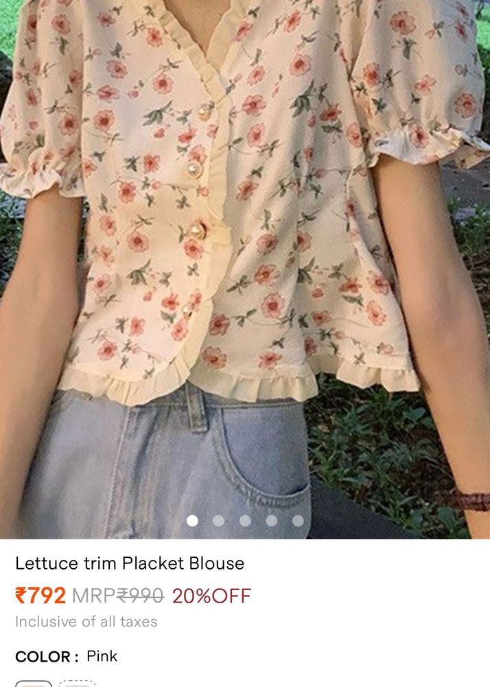 Floral Lettuce Trim Blouse