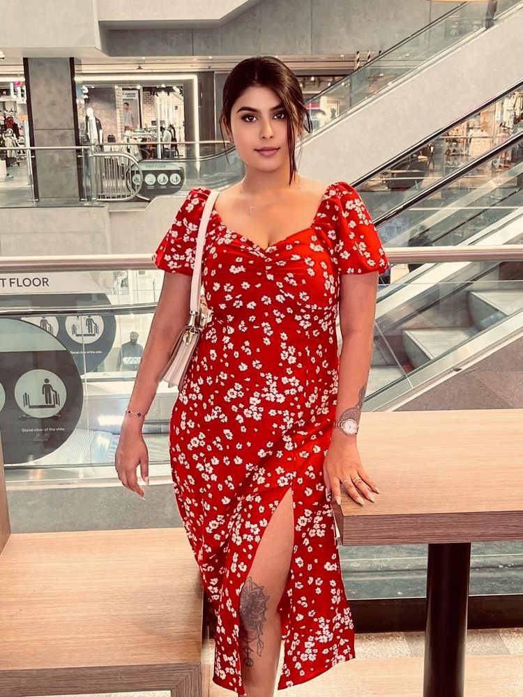 Red Floral Midi Dress