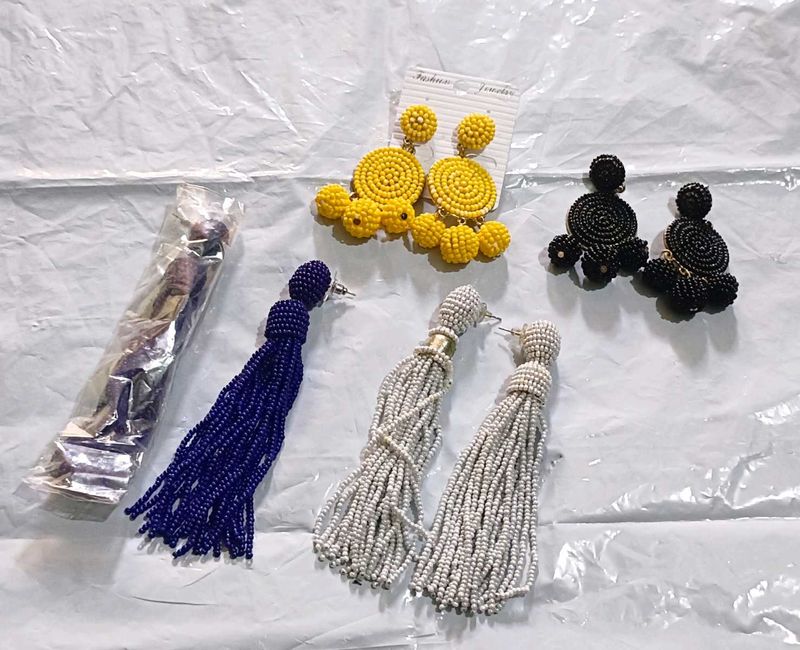Combo Tassel Earrings On Studs/Clips, Beaded