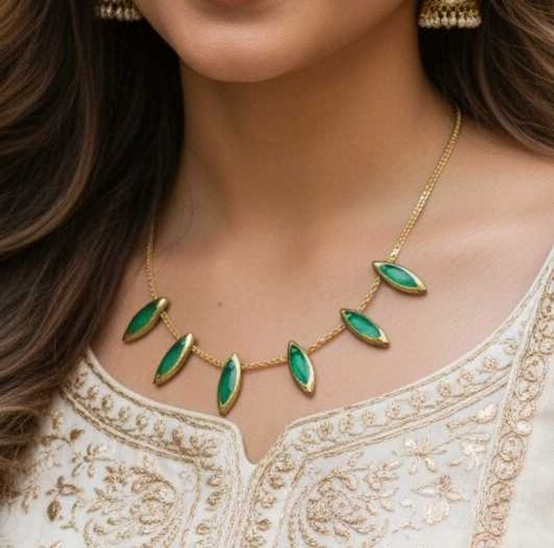 Emerald Leaf Gold Necklace