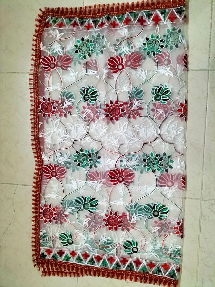 Beautiful White Net Dupatta With Embroidery
