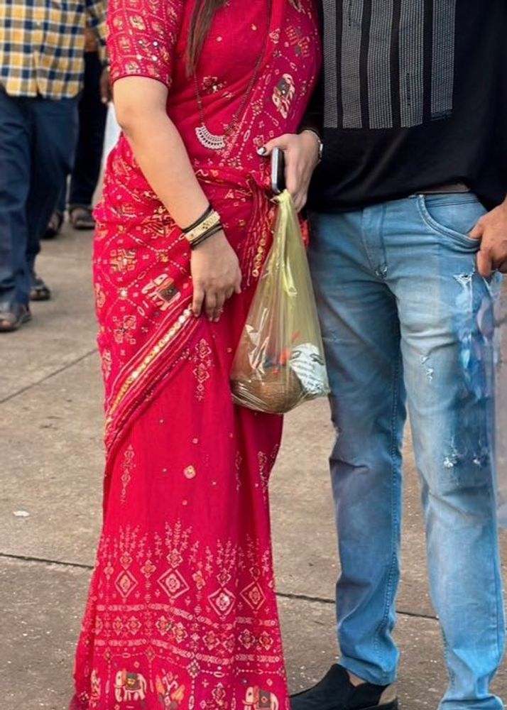 rose pink Printed Saree with blouse