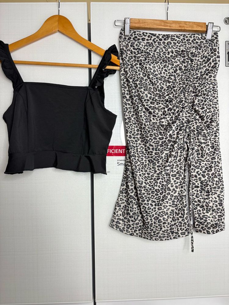 Co-ord set Animal Print Midi Skirt with black tank