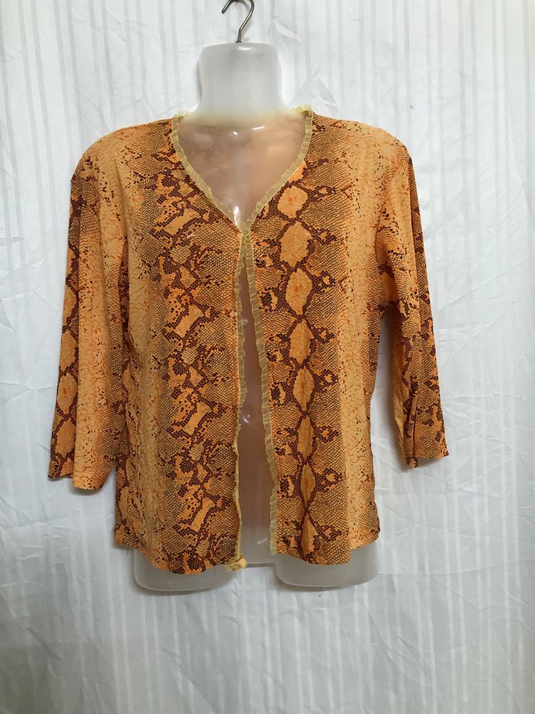 Yellow Long Sleeve Printed Vest