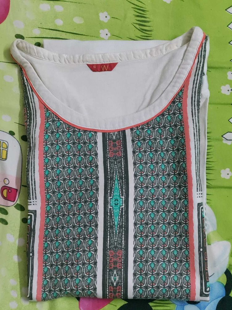 W Printed Off-white Kurta