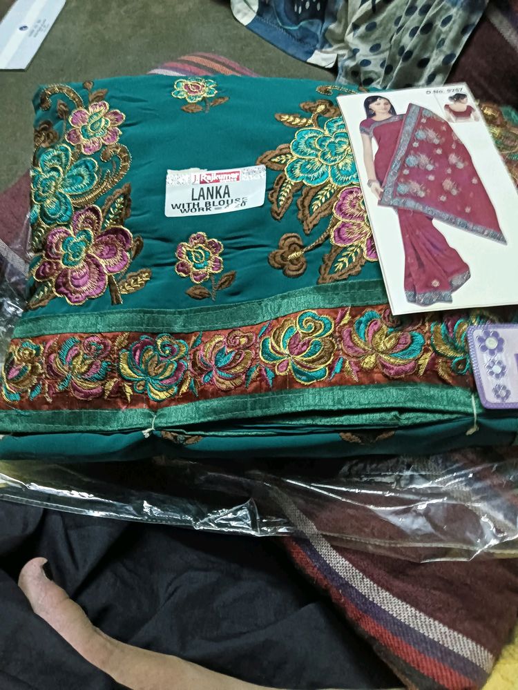 Green Kadhai Saree With Blouse Piece