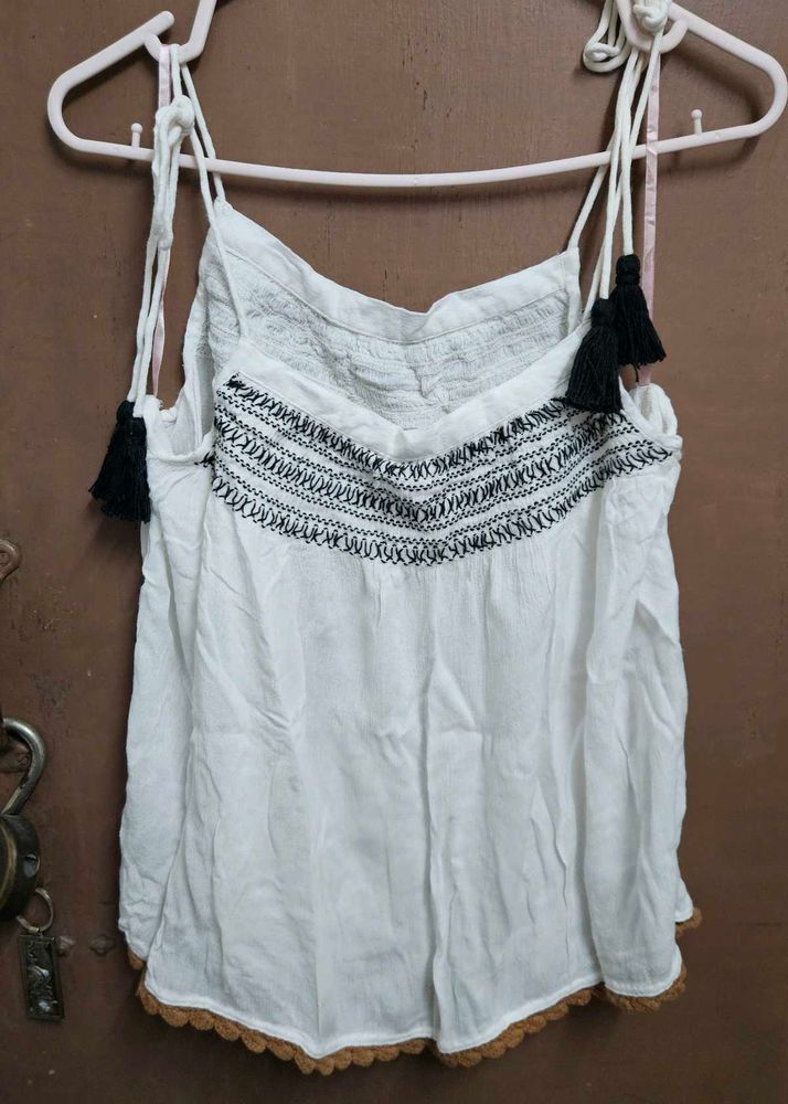 White Embroidered Tank Top