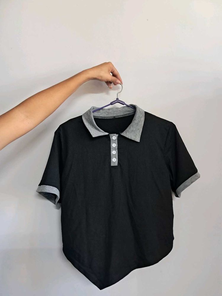 Black &amp; Gray Polo  Crop Top