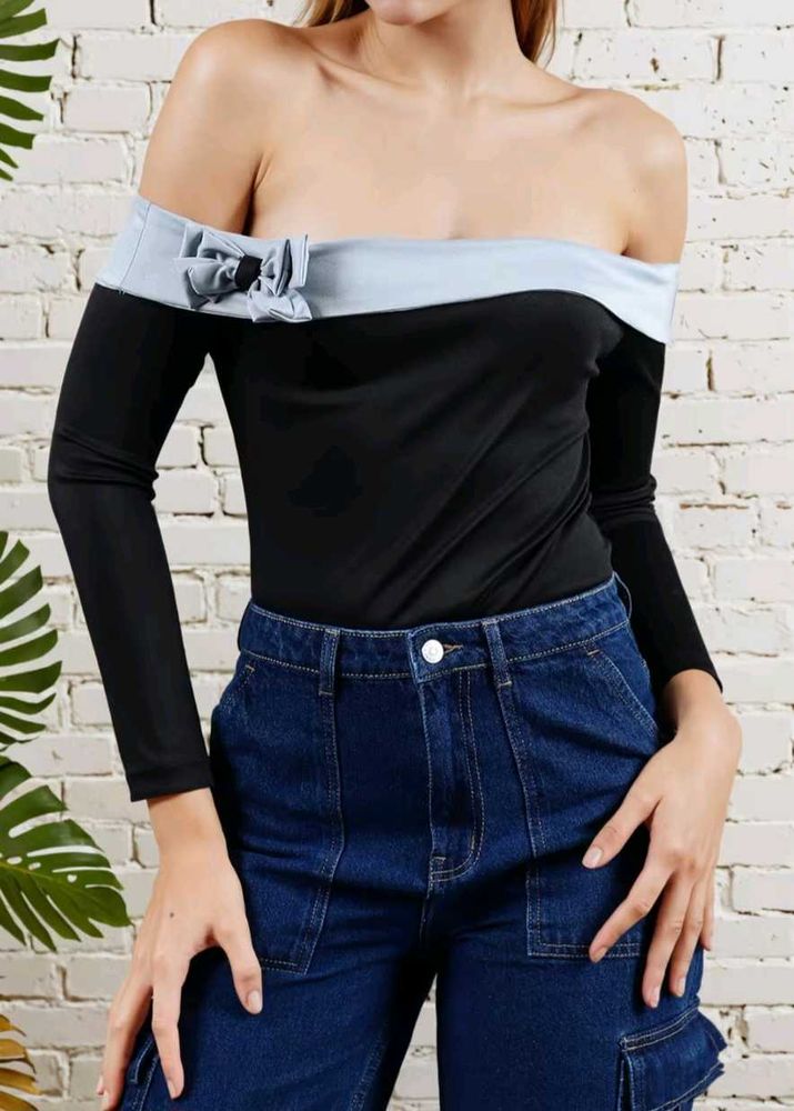 Shein Off-Shoulder Long Sleeve bodysuit with bow