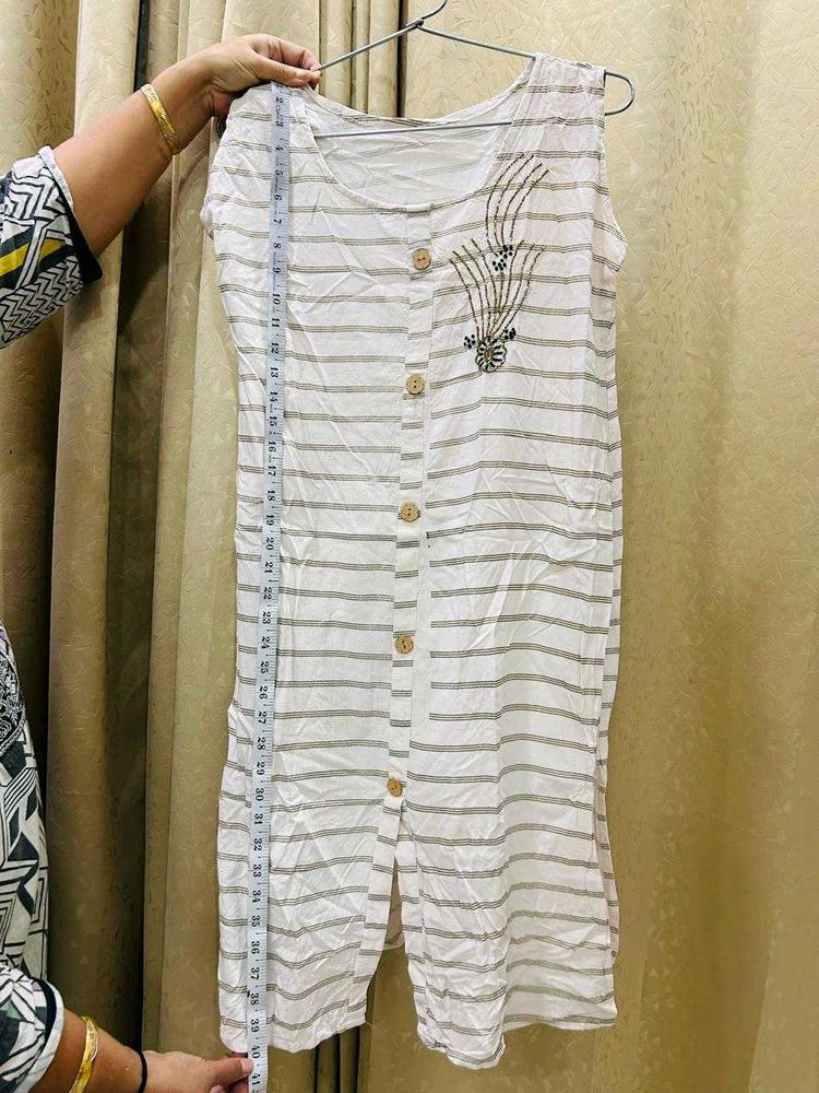 Striped Button Down Tank Dress Type Kurti