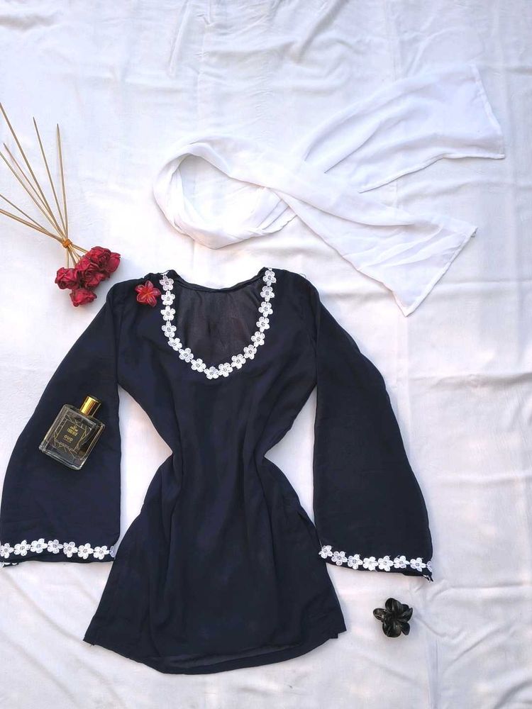 Navy Blue Corset Kurti With Scarf