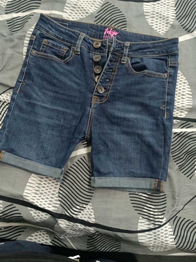 Denim Button-Fly Shorts