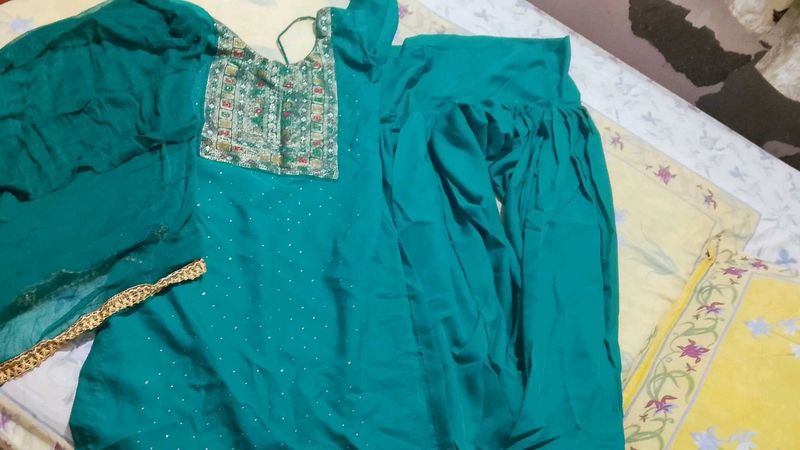 Teal Embroidered Salwar Suit unused