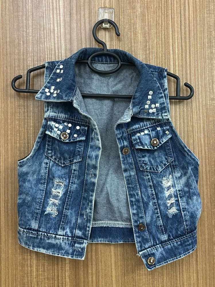Back Bow Sleeveless Denim Vest