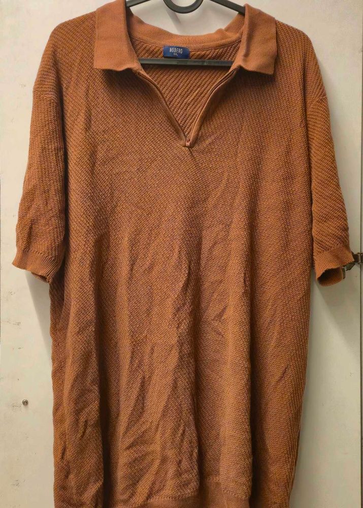 Rust Colored Knit Polo Shirt
