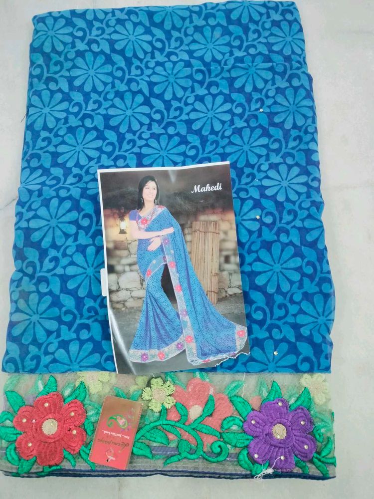 Elegant Blue Floral Saree