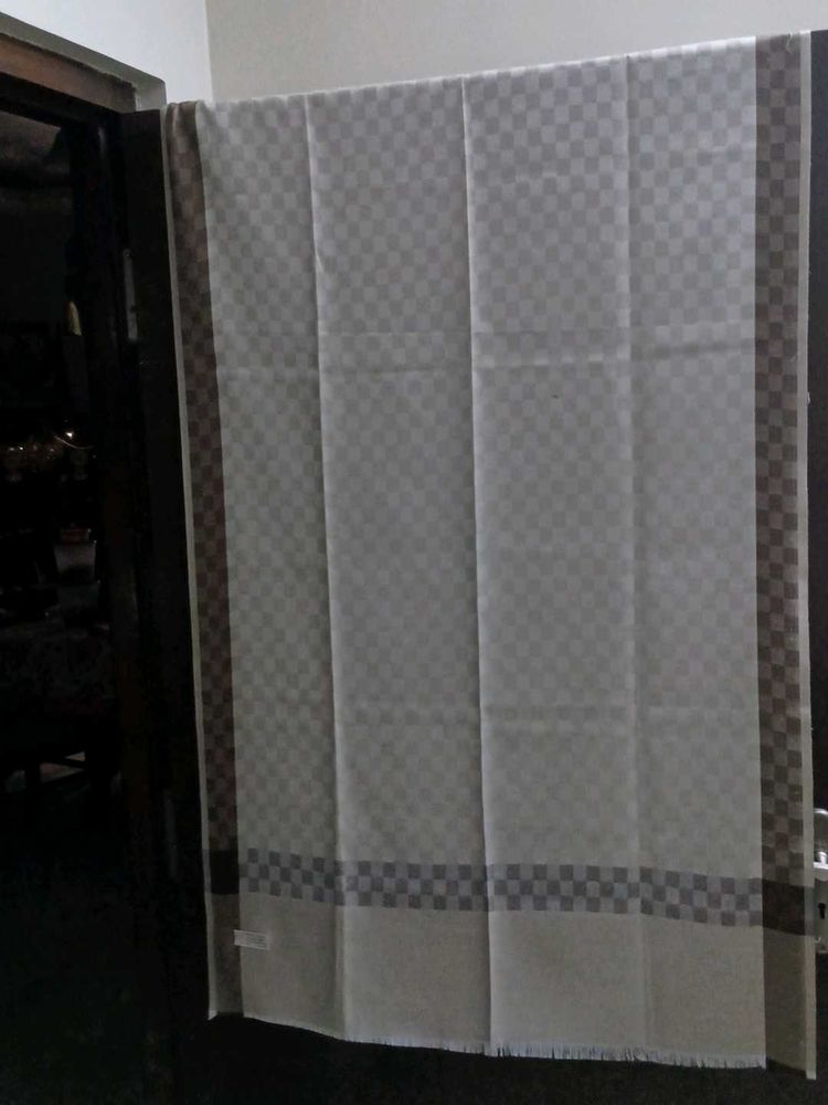 Checkered Gray/Beige Kashmiri Shawl Warm Lightweig