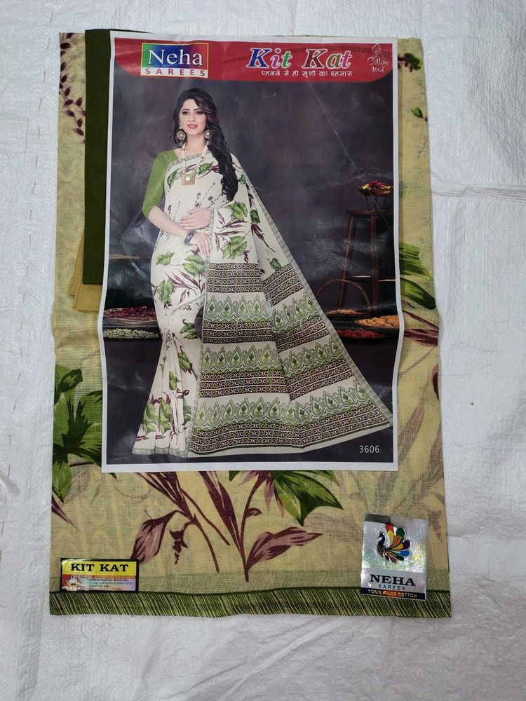 100% Pure Cotton Saree With Blouse And Peticoat