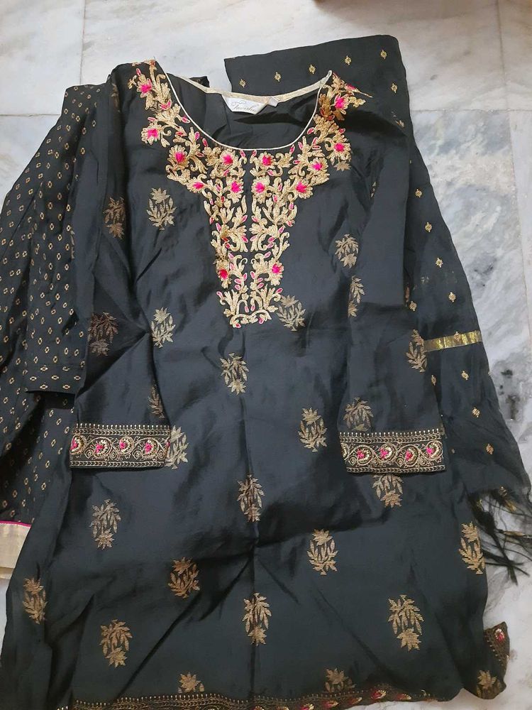 Elegant Black Embroidered lehenga Kurta Set