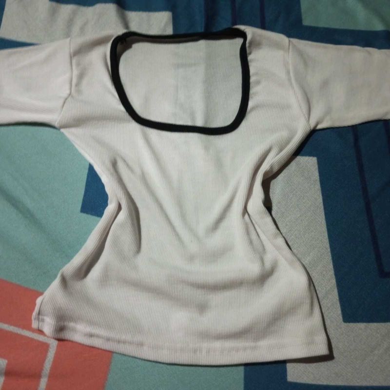 Ribbed White &amp; Black Trim Top