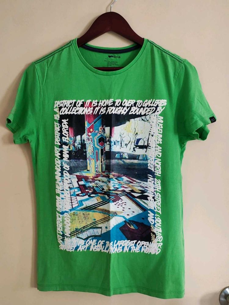 Gas Florocent Green Tshirt With Front Print