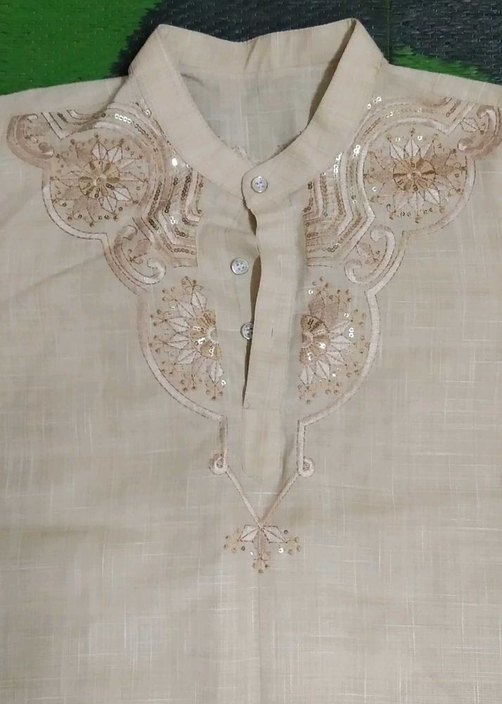 Light Gold Embroidery Kurta