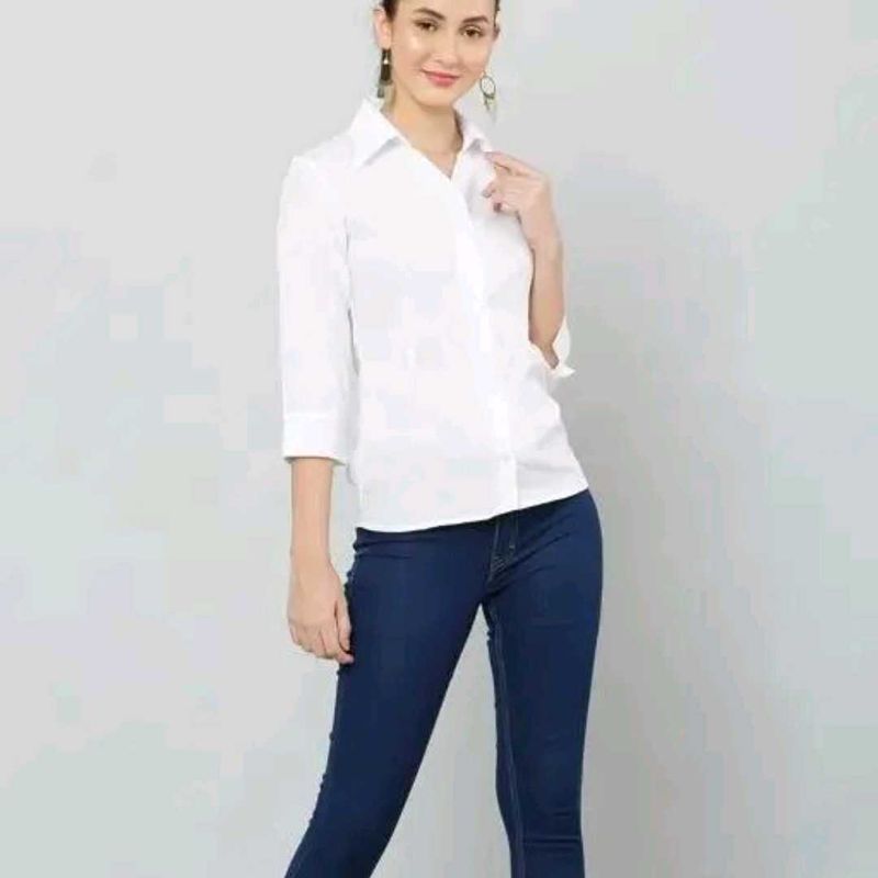 White 3/4 Sleeve Button-Down