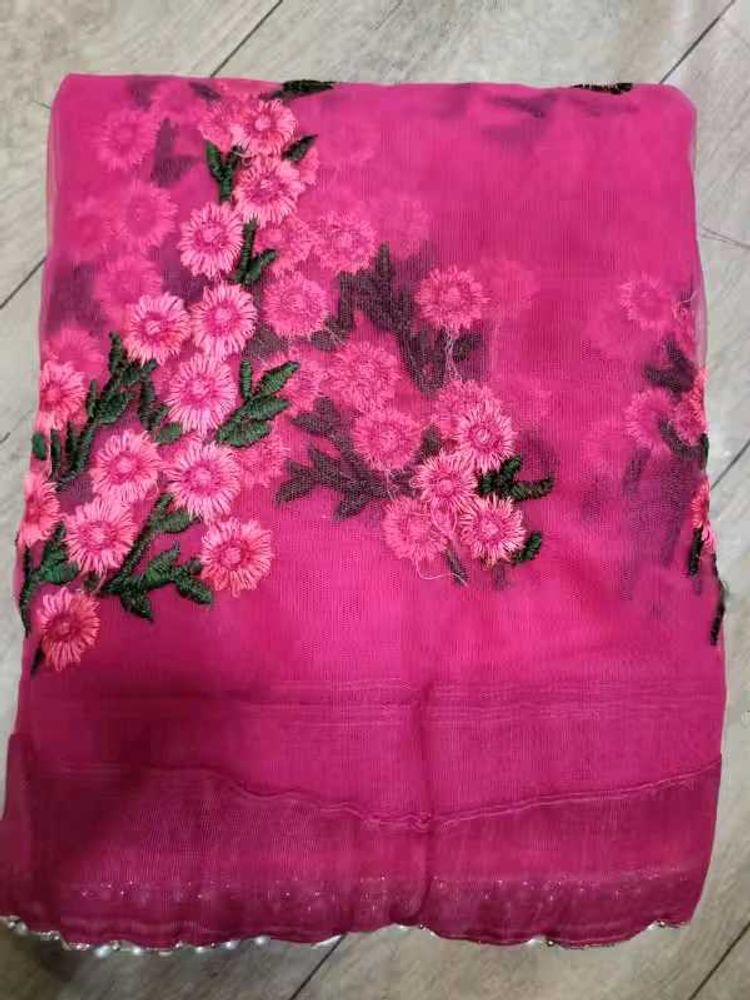 Elegant Pink Floral Embroidered Saree