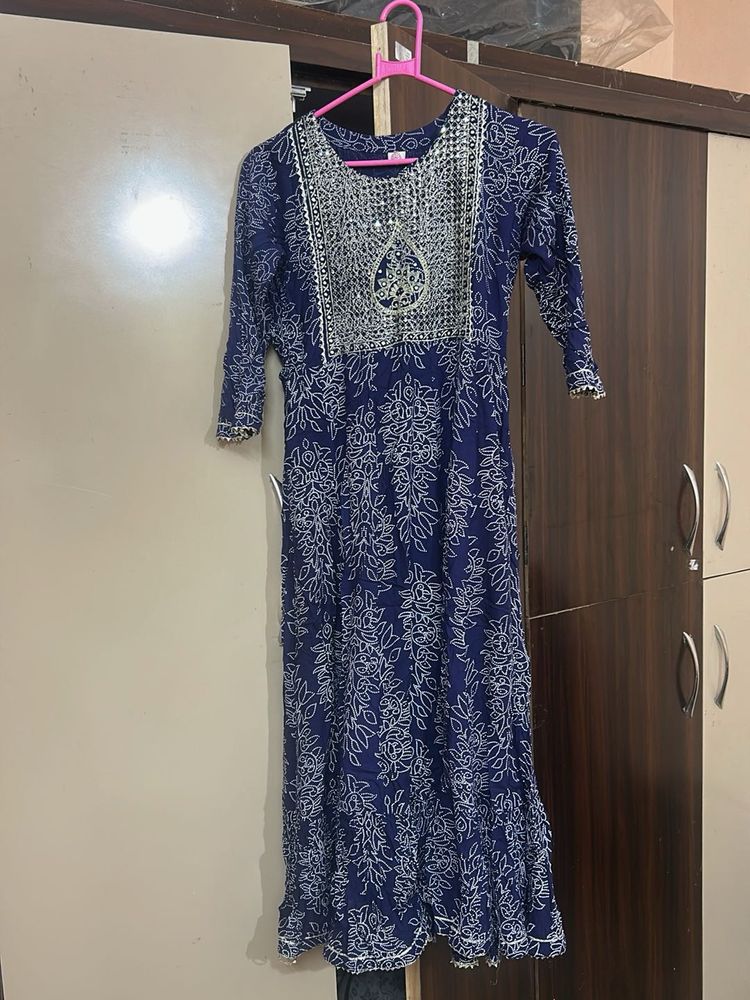 Blue &amp; Silver Floral Print Maxi Dress