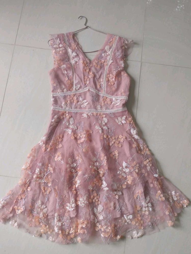 Pink Floral Embroidered Dress