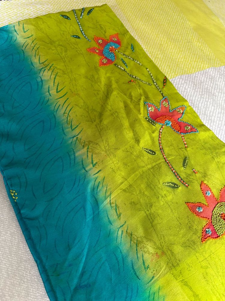 Vintage Teal &amp; Lime Beaded Scarf