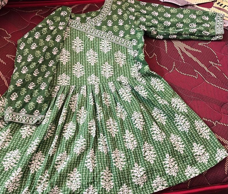 Green Printed Short kurtha