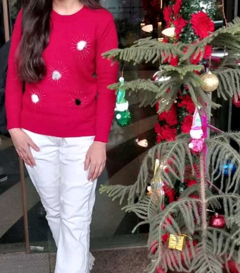Christmas red woolen top